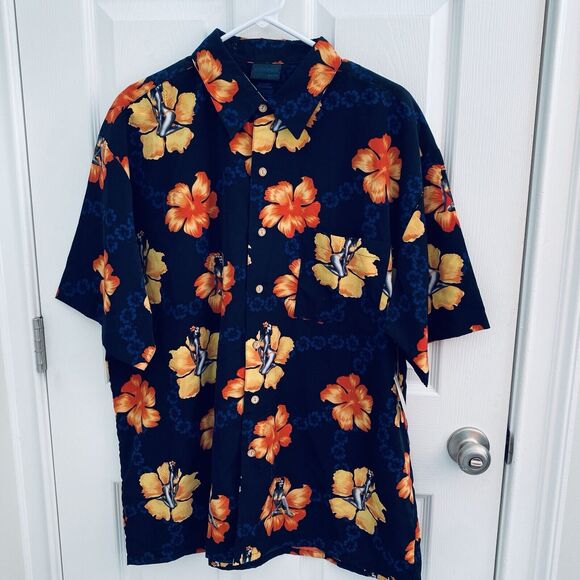 Extreme Gear Hawaiian Shirt Blue Pin Up Girlie Short Sleeve Mens Large Deadstock - Picture 9 of 12